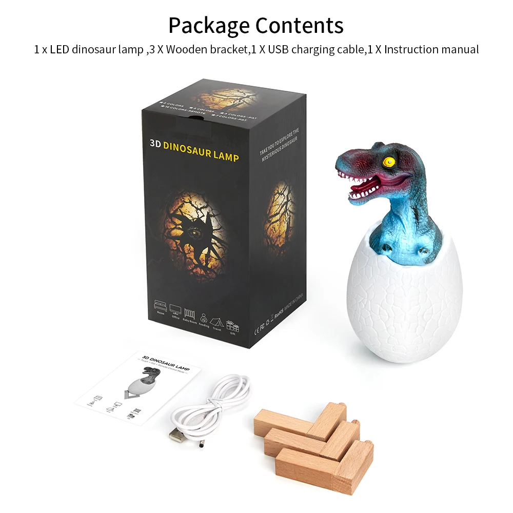 2020 новый динозавр Ночник светильник яйцо 3D печать настольная лампа