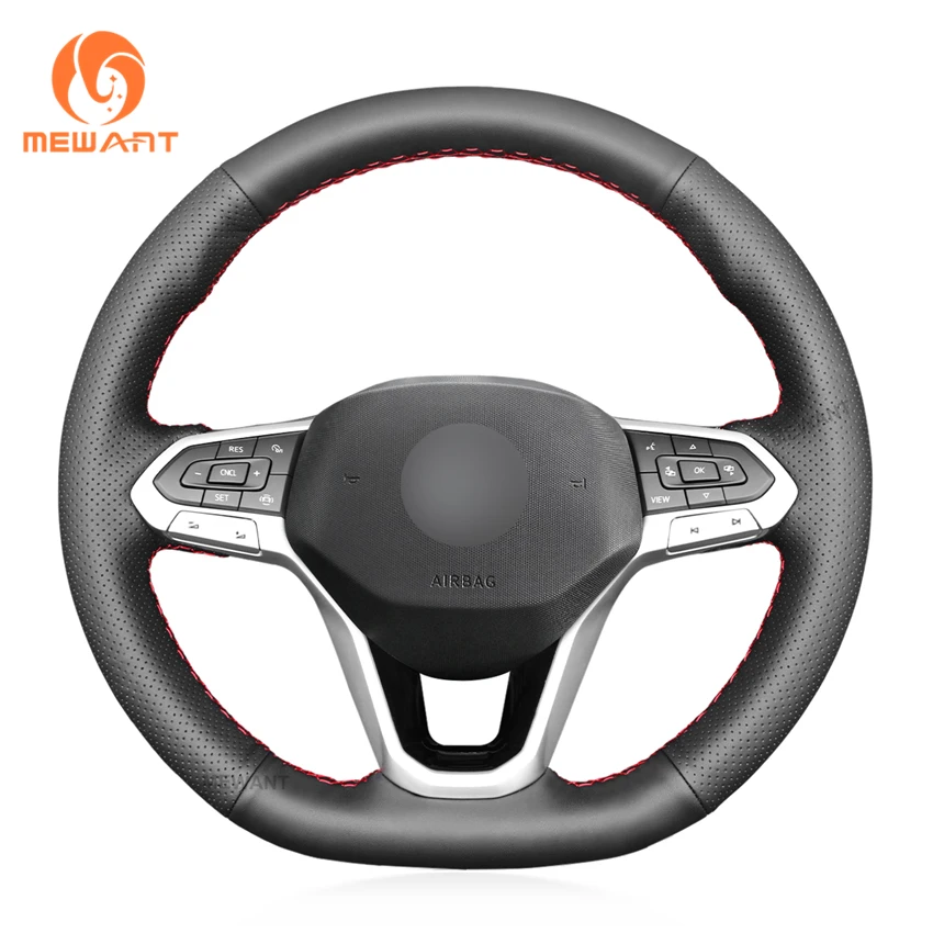 

MEWANT Black Artificial Leather Car Steering Wheel Covers for Volkswagen VW Golf 8 2020 Atlas 2020-2021