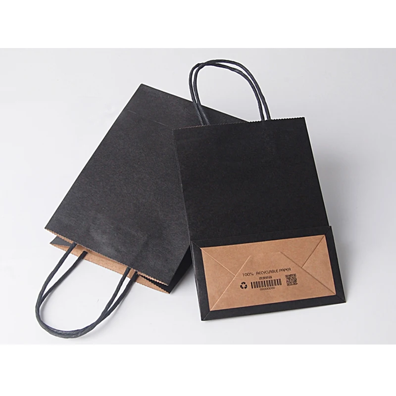 10 шт./лот черный бумажный подарочный пакет с ручками модные тканевые бумажные