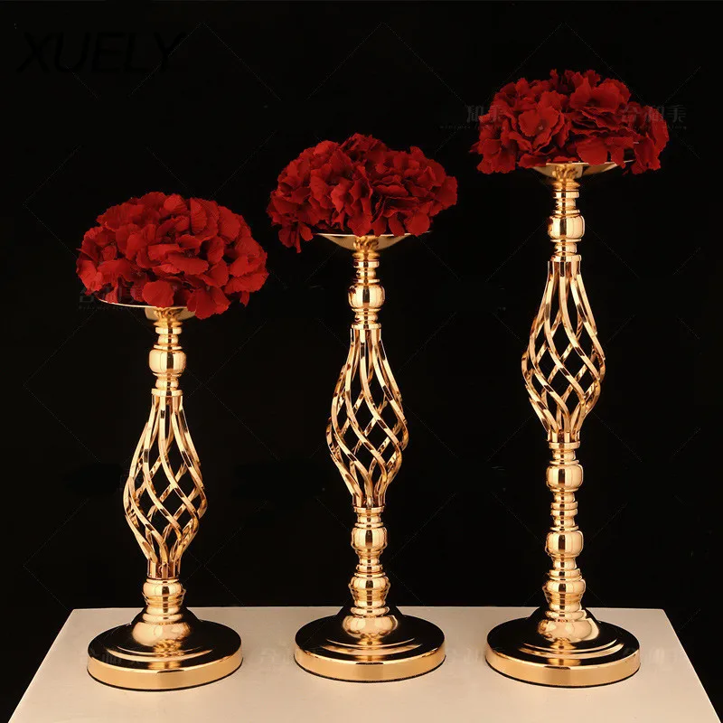 

wedding table center flower stand vase home hotel road leading decorative creative hollow gold / silver metal candlestick