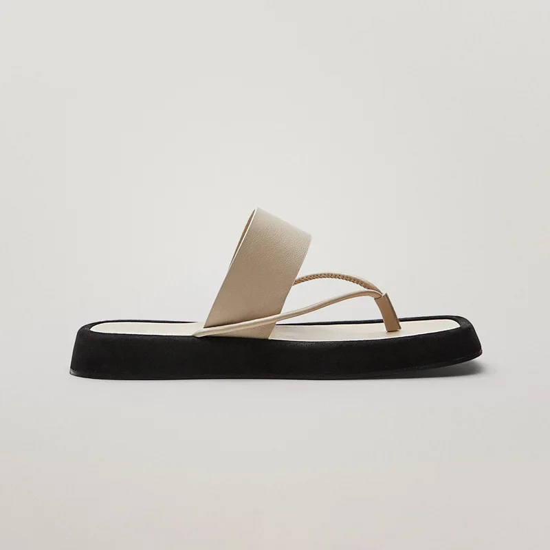 

2021 New Fashion Women's Sandals for Summer Retro Solid Thick Soled Female's Slippers Versatile Stylish Lady's Flat Flip Flops