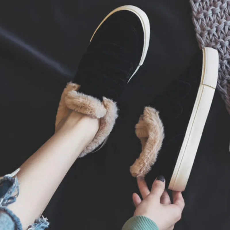 Fujin/парусиновая женская обувь Зимняя плюшевая теплая Модная на плоской подошве и