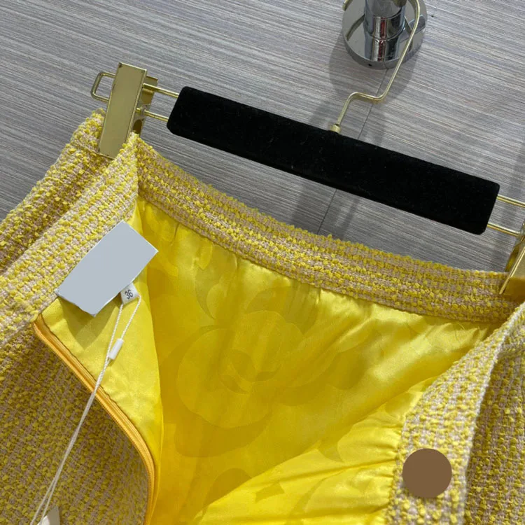 High-end Brand Yellow Skirts for Women Summer 2020 Preppy Style A Line Tweed Skirts Top Quality Fashion High Waist Skirts Lady