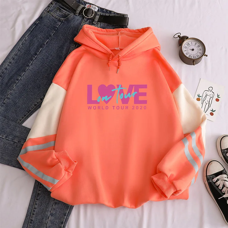

New contrast color pullover thick loose women's hoodie clothes fleece Harajuku top letter printing sweatshirt ladies