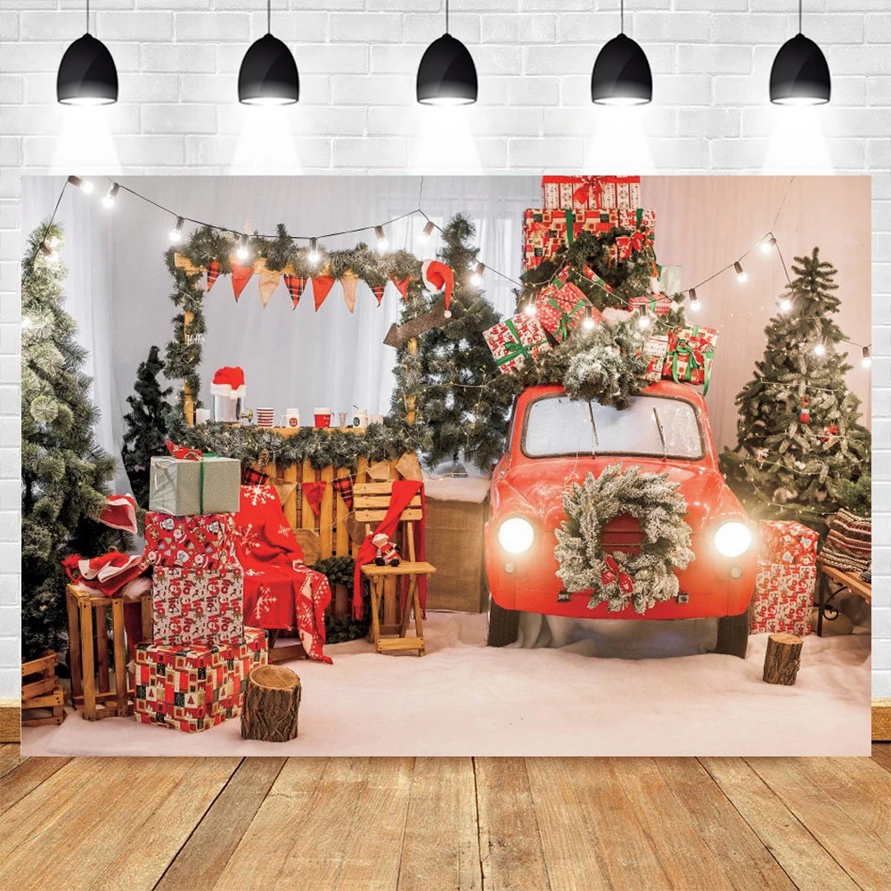 

Merry Christmas Backdrop Red Car Baby Portrait Photography Background Vinyl Photophone Photocall Photo Studio Banner Decoration