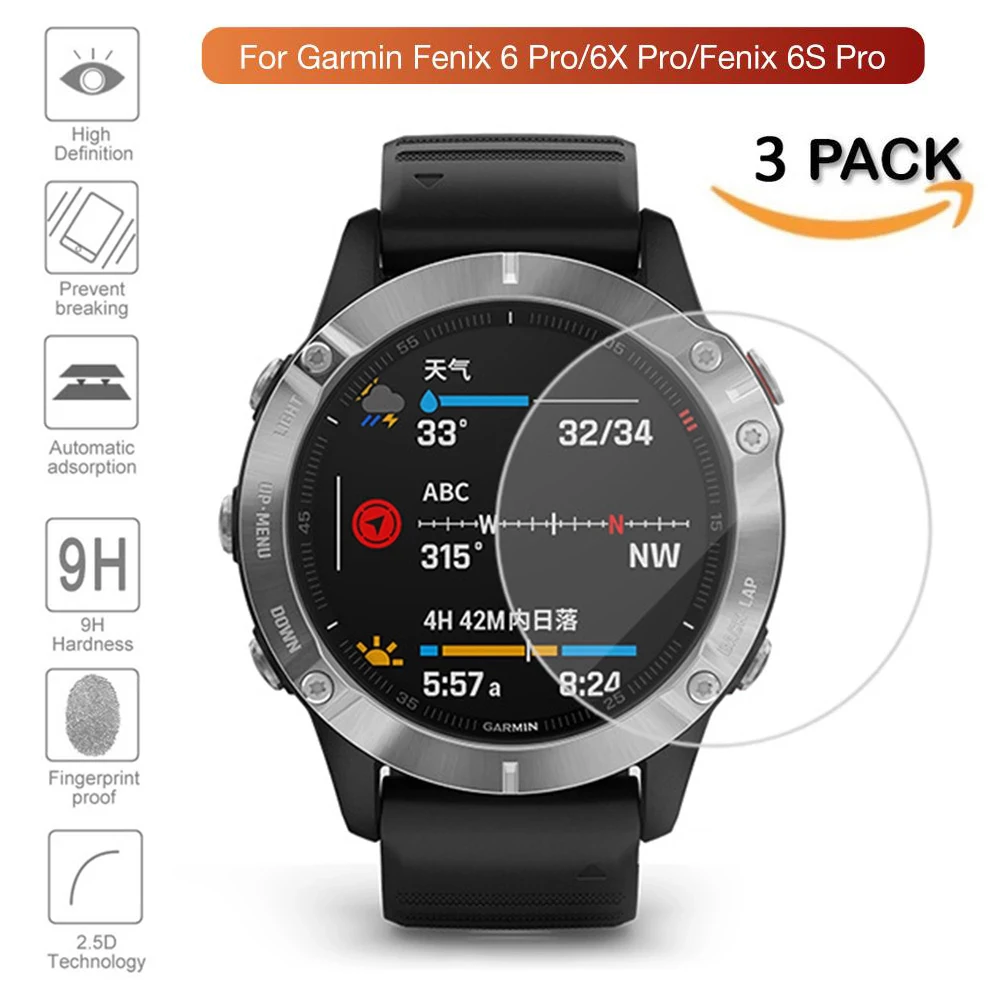 3 шт. для Garmin Fenix 6S 6 Pro/5 5S Plus ультра прозрачное закаленное стекло Премиум Защитная
