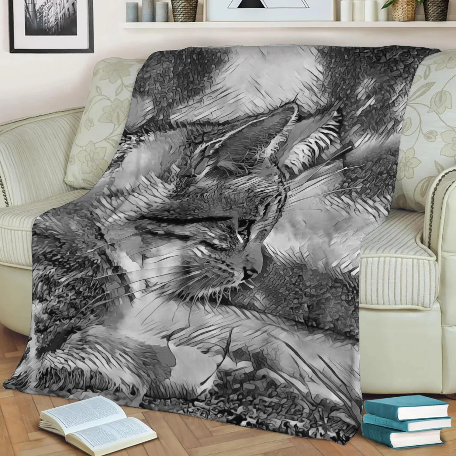 AnimalArtBW Cat 001 фланелевое одеяло с 3D принтом сохраняющее тепло диван Детское