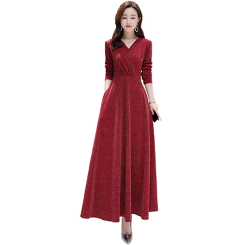 

Bright Silk Spring Autumn New Lady Trendy Women's Long Dress Long Sleeve V-Neck Slim Female Dress Vestido Clothes N682