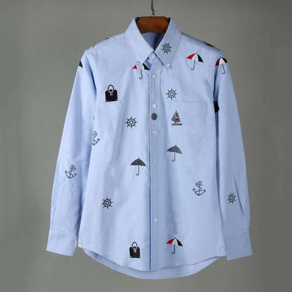 

New 2021 Men Oxford embroidery Umbrella bag Fashion Cotton Casual Shirts Shirt high quality Pocket long-sleeves Top M 2XL #G73