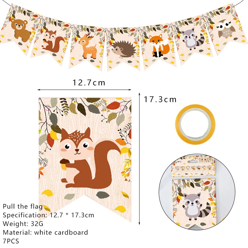 Forest Animal Theme Party Fox Hedgehog Pattern Kids Birthday Decoration Disposable Balloon Napkin Plate | Дом и сад