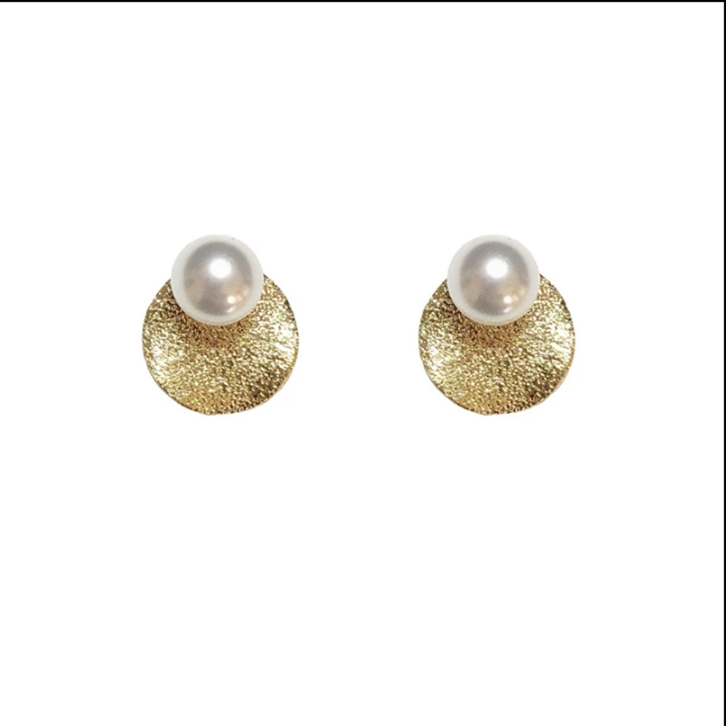 Модные Классические круглые металлические серьги-гвоздики с белым жемчугом