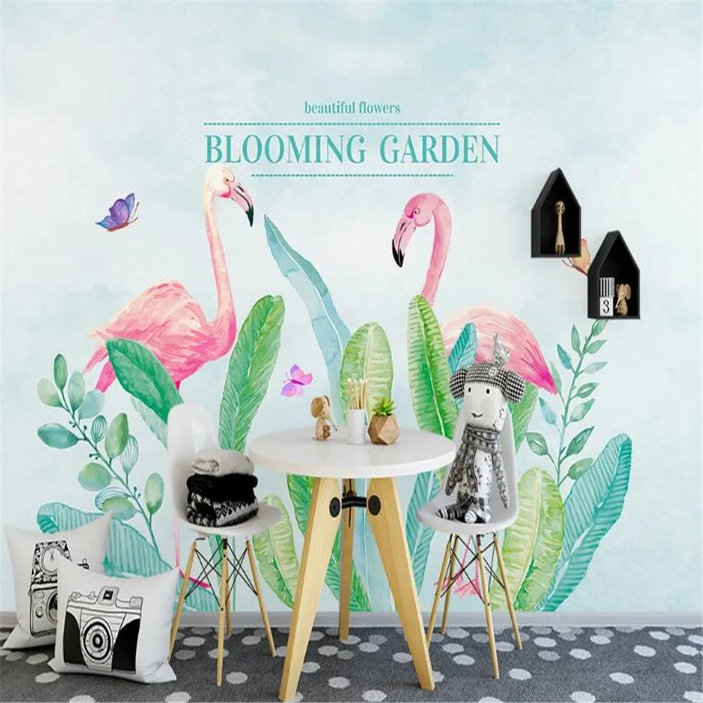 

milofi custom wallpaper mural 3D hand-painted Nordic small fresh flamingo sofa TV background wall