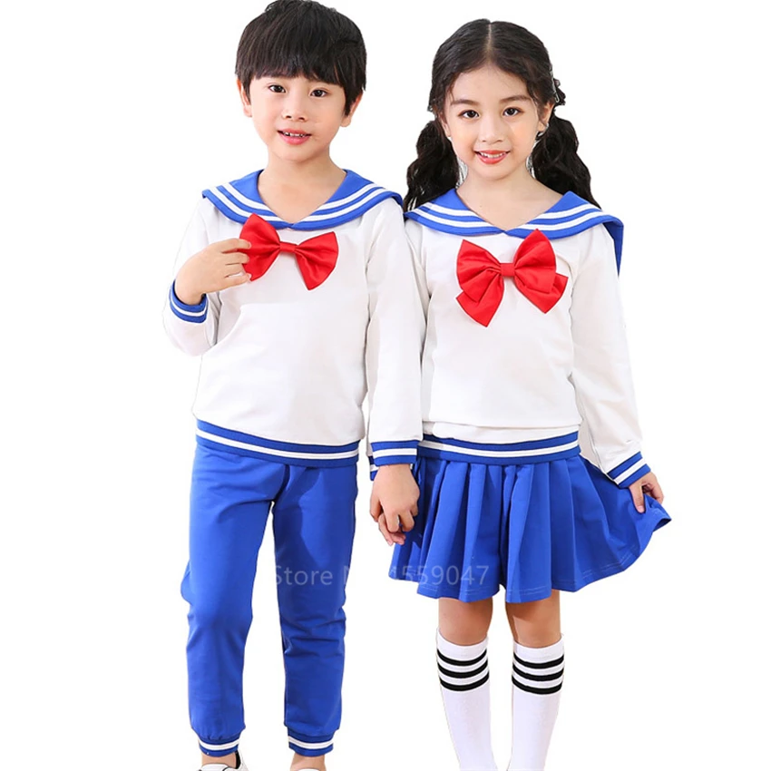 

2020 Anime Children Consume Navy Sailor Performance School Uniform Set Boys Girls Long Sleeve Cosplay Halloween Costume For Kids