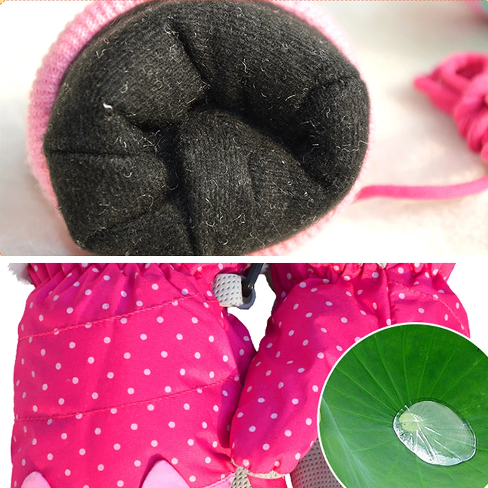 

1 Pair Snow Mittens Children Ski Gloves Winter Warm Outdoor Sports Waterproof Fabric Kids Girls Riding Anti-lost Non Slip