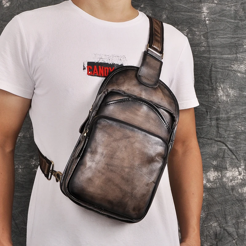 

Le'aokuu Мужская оригинальная кожаная повседневная модная сумка с треугольным нагрудным ремнем, дизайнерский рюкзак на одно плечо, сумка через...