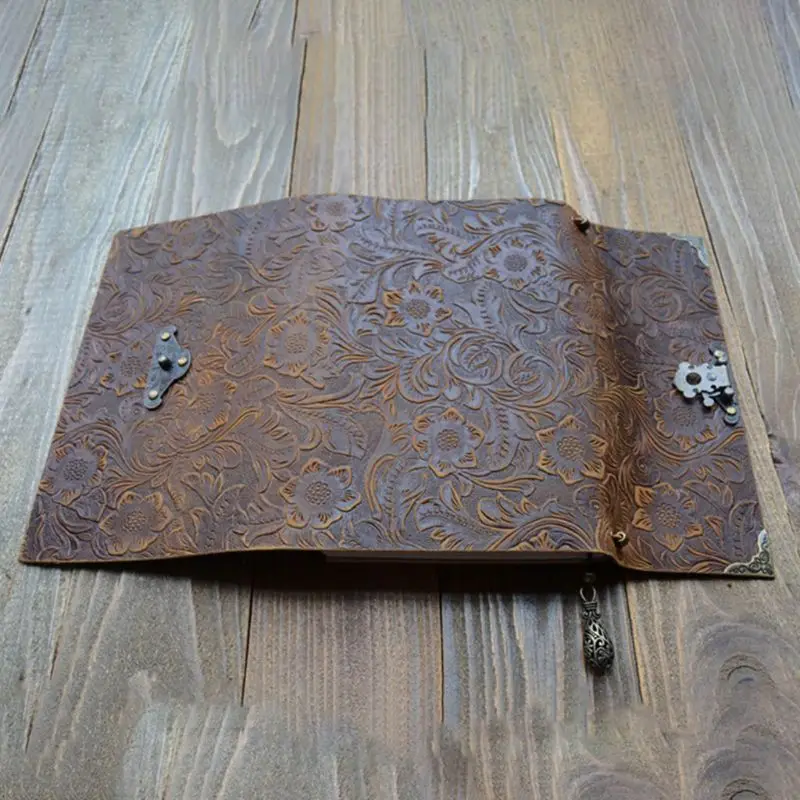 

Embossed Pattern Soft Leather Travel Notebook with lock Key Diary Notepad Kraft