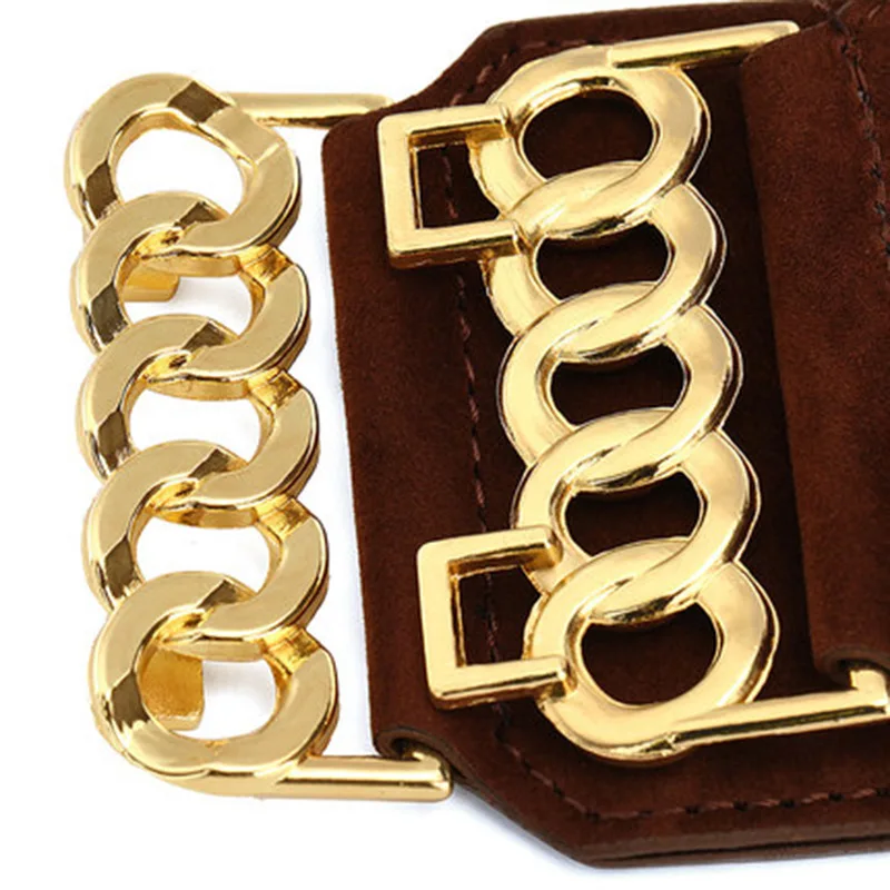 

Women Hook Up Waistbands Round Wide Suede Fashion Woman Dress Decorate Black Brown Leather Long Buckle Gifts 2020 New Design