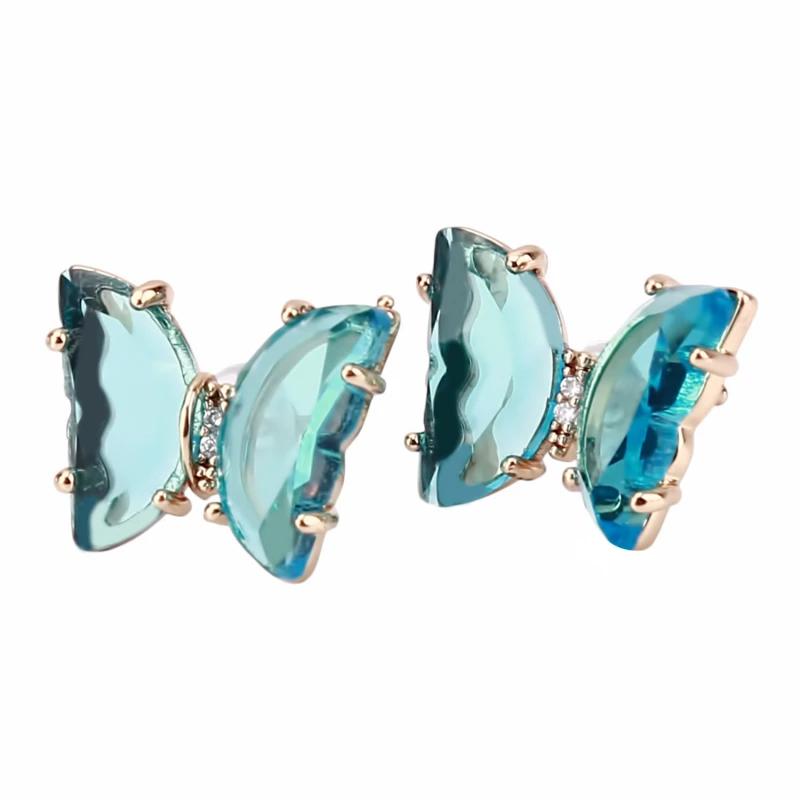 

New Accessories Elegant Glass Butterfly Stud Earrings For Women Fashion Style Candy Color Insect Earrings