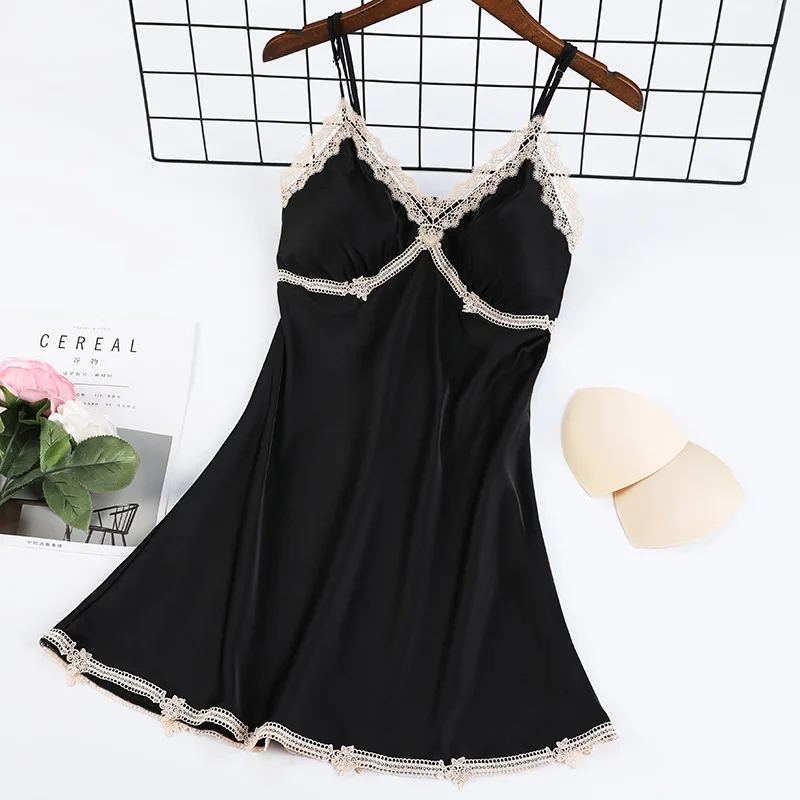 

Sleepwear Women Nightgown Sexy Spaghetti Strap Nightdress Silky Soft Satin Bathrobe Home Dressing Gown Sleeveless Mini Negligee