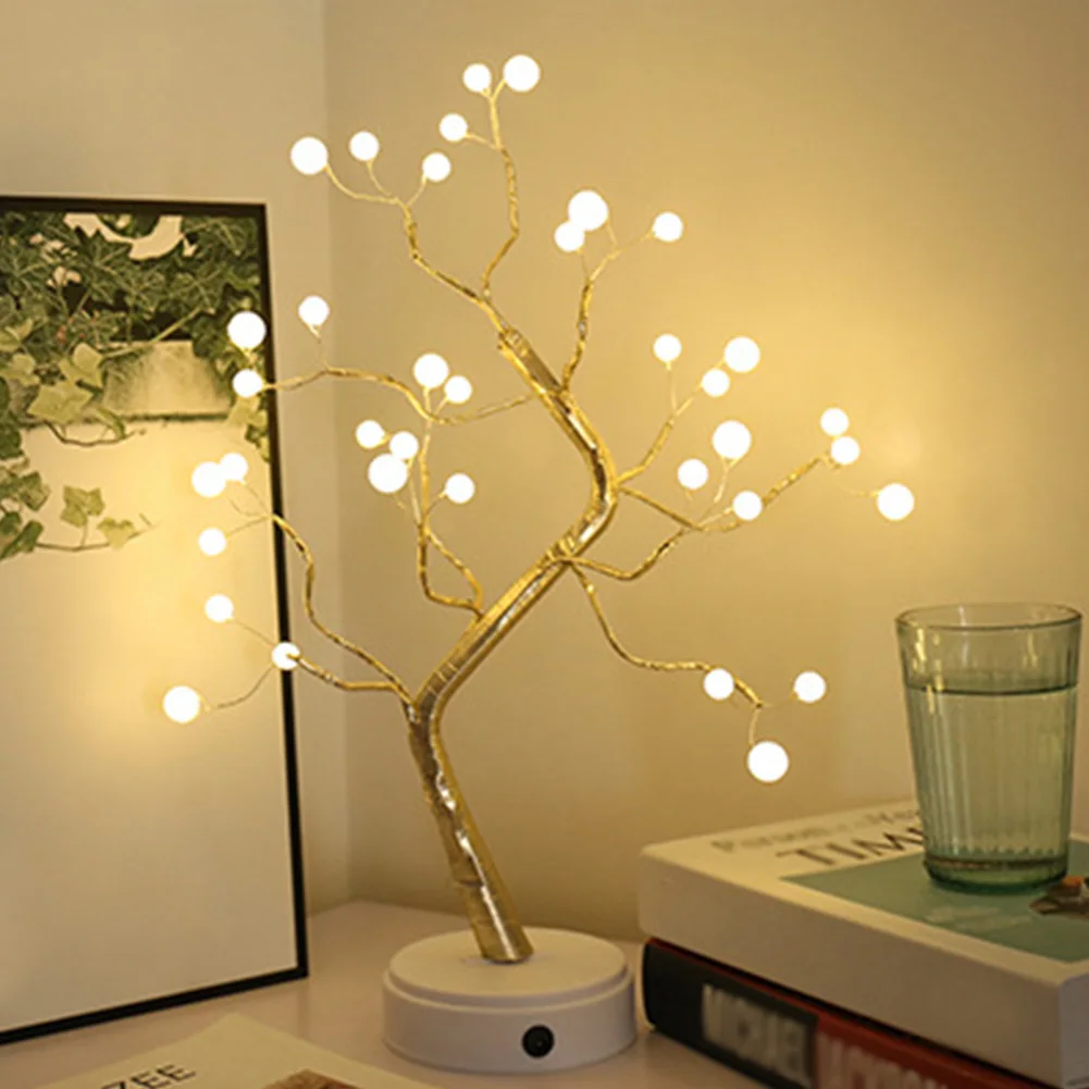 

Touch Switch Control Led Light USB Charging Tree Shape Bonsai Style Night Light Copper Wire Holiday DIY 36leds 108leds Party