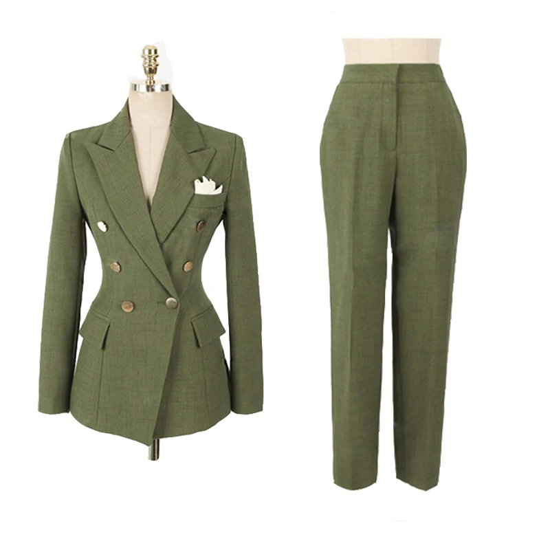 Mozuleva модная зеленая Женская комплект спортивных пиджаков двойной кyрткa яркиe