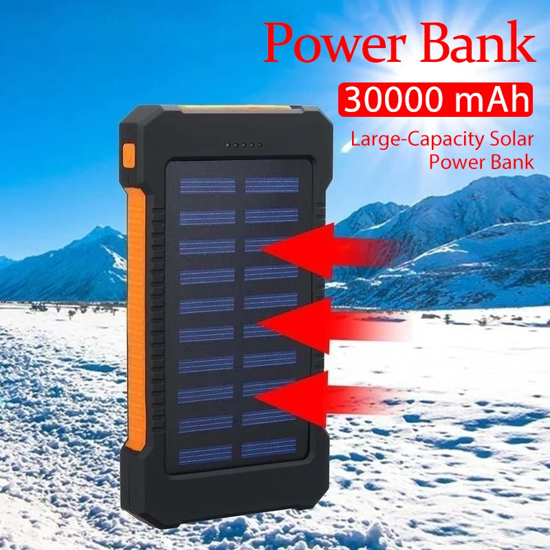 

Portable 30000mAh Qi rechargeable solar panel power bank LED emergency fast external battery for Samsung Iphone