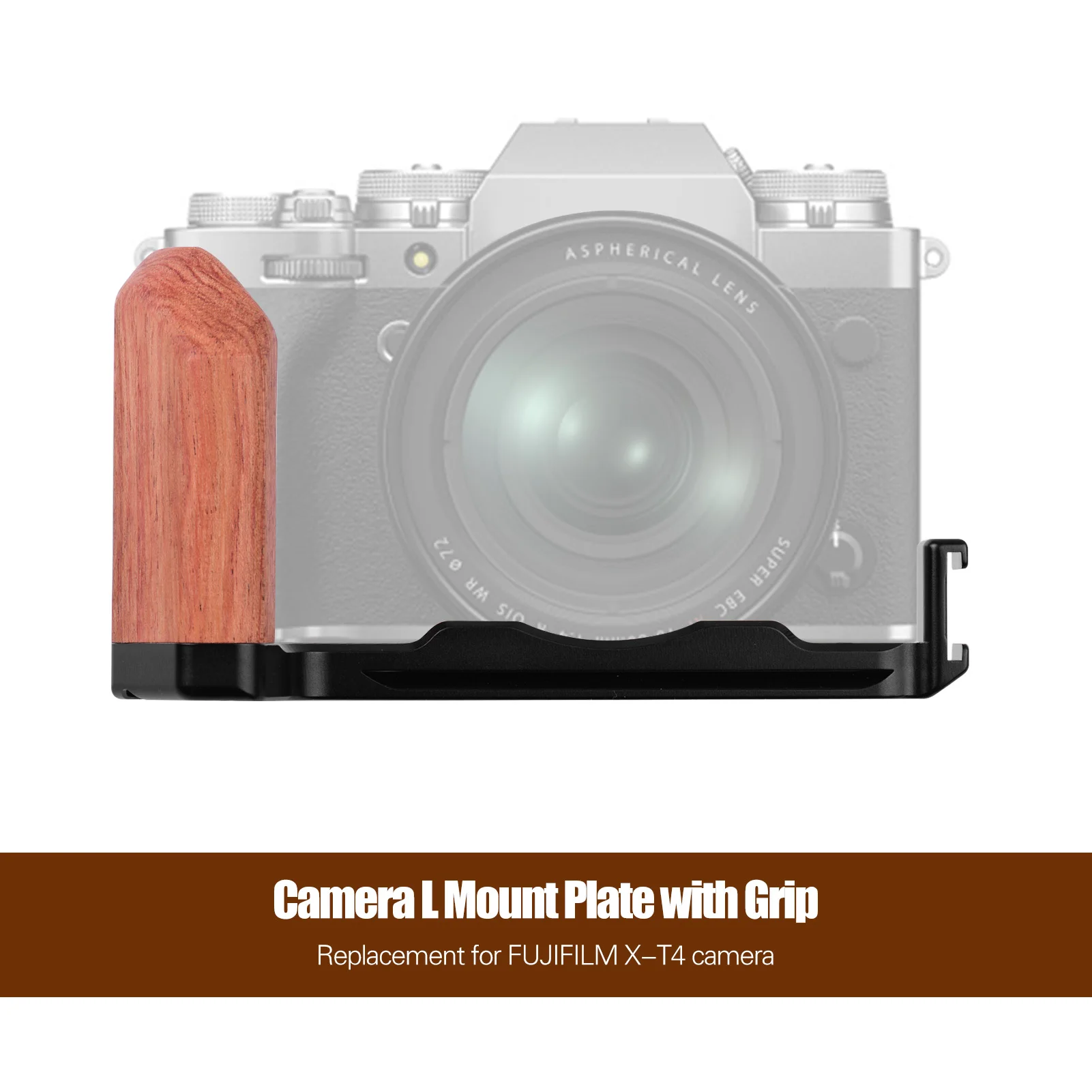 

Camera Quick Release L Mount Plate with Cold Shoe 1/4 3/8 Threaded Holes Wood Handle Replacement for FujiFilm Camera Accessories