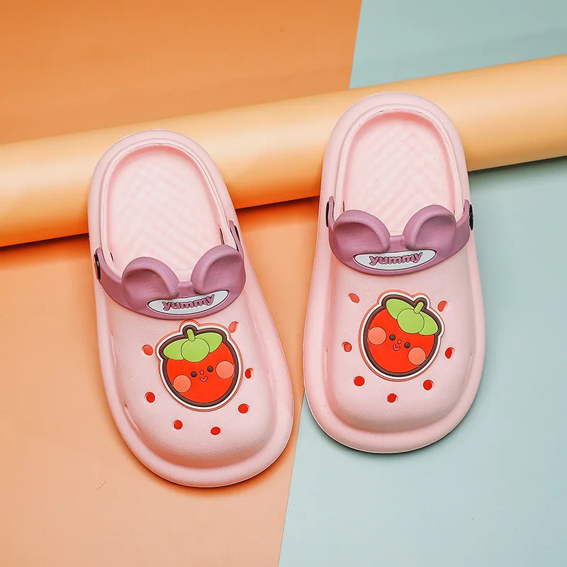 

2021 Spring Summer Children's Shoes Boys And Girls Non-Slip Soft Soled Slippers Solid Color Fruit Pattern Sneaker Slippers
