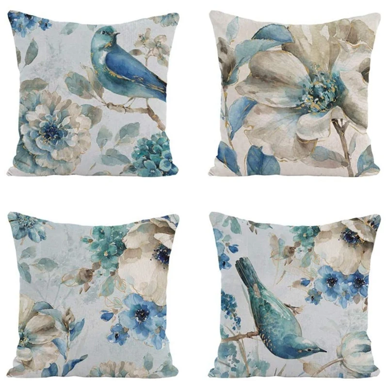 

Decorative Cushion Covers Soft Linen Throw Pillow Cases Square Set Of 4 For Living Room Sofa Car Bedroom