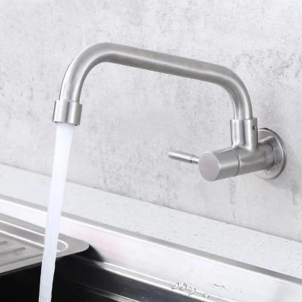 

G1 / 2 304 Stainless Steel Wall Mounted Style Kitchen Sink Single Cold Water Faucet Balcony Mop Pool 360 Rotation Lengthen Tap