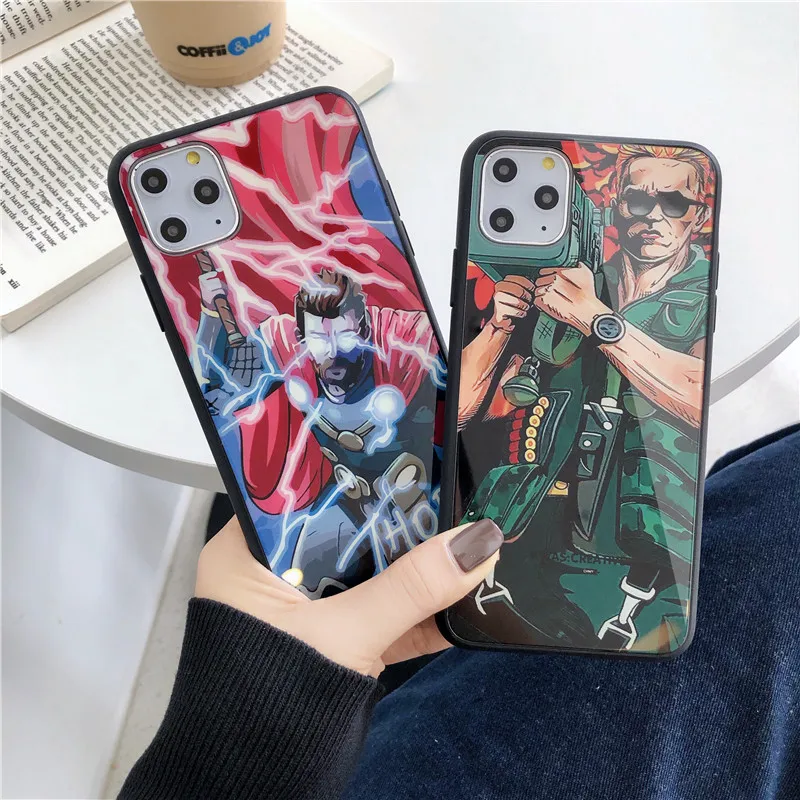 Arnold Commando Terminator Cannon Gun Case For iphone 11 Pro Max XS XR 10 7 8 6 PLUS 6plus Luminous Glass LED Cover Harley Thor |