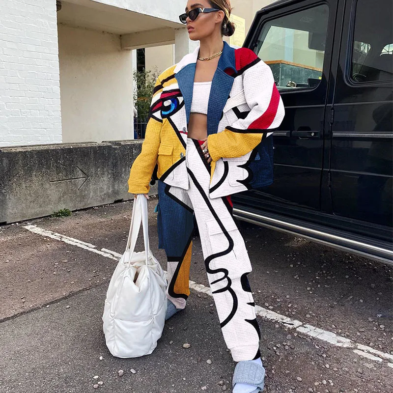 

Женские комплекты, осенне-зимний однобортный пиджак с принтом, топ и брюки, костюм-тройка, повседневный женский модный костюм, Donsignet