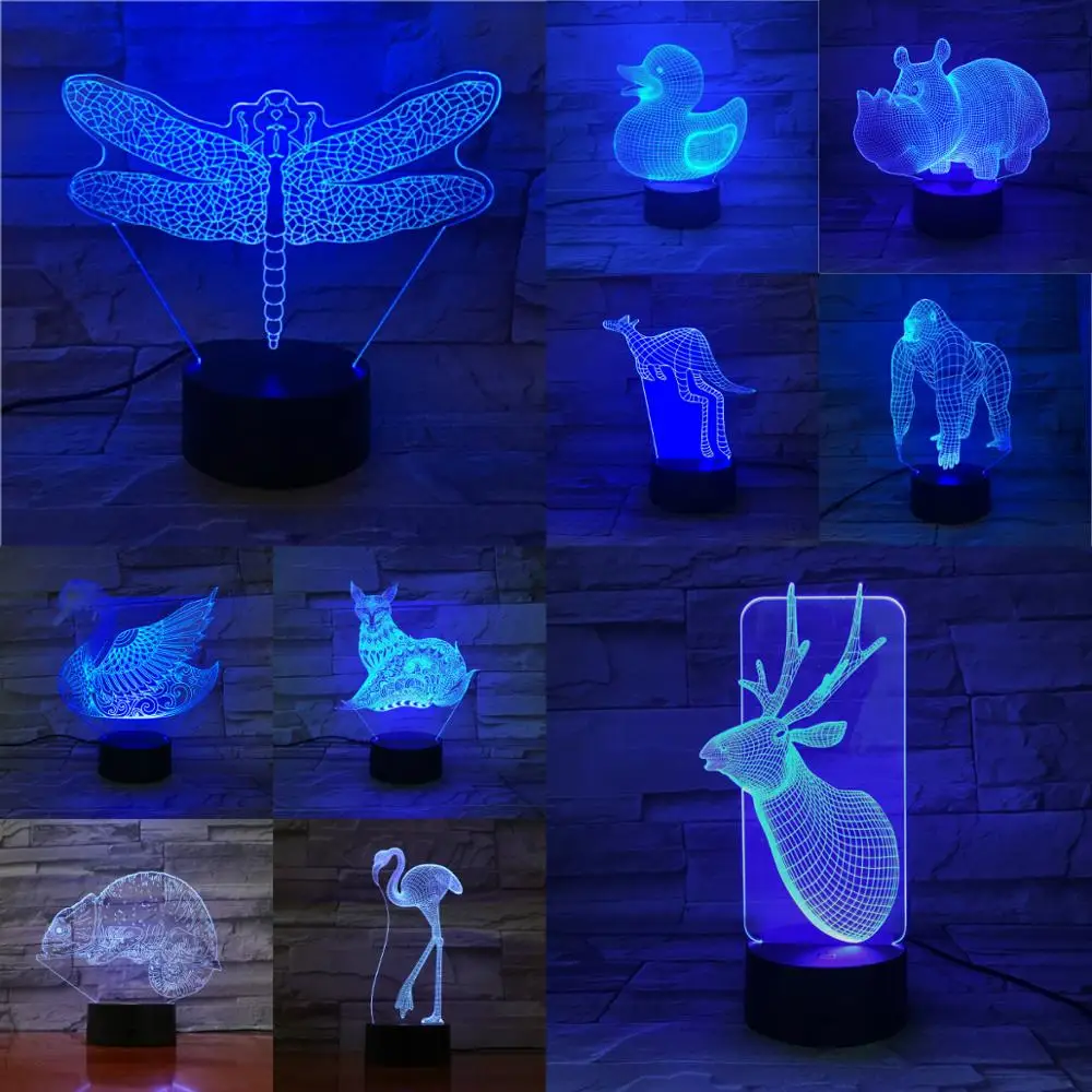 Новинка 3D оптика животные LampTouch пульт дистанционного управления многоцветный