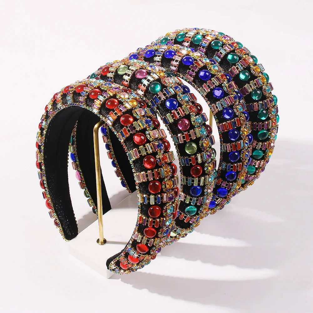 

Luxury Baroque Sparkly Padded Rhinestones Headbands Full Crystal Hairbands Wide Headwear White Hair Accessories For Girls