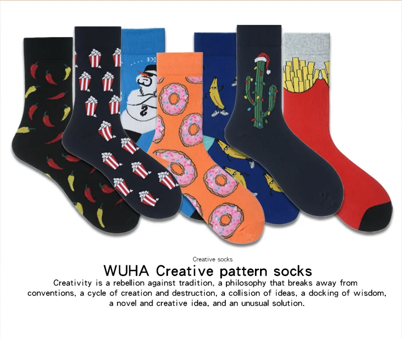 Four season Cotton Socks Men Hip Hop Skateboard Long Sock Casual Colorful Street Fashion Harajuku Man Food Pattern Funny Socks