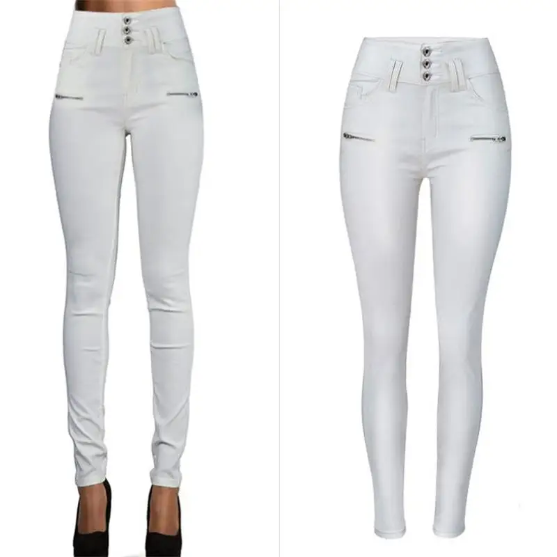 Женские штаны из искусственной кожи SupSindy белые леггинсы с высокой талией узкие