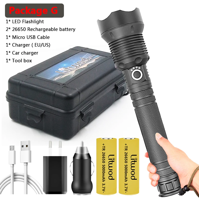 

Litwod XHP160 фонарик 1000000 люмен, USB зарядка