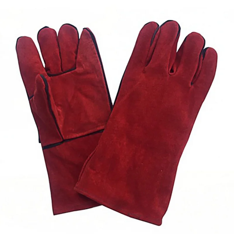 Кожаные перчатки сварочные длинные термостойкие защитные аксессуары для камина