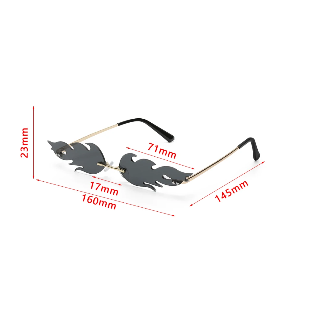 

New Fashion Fire Flame Sunglasses Women Men Rimless Wave UV400 Eyewear Luxury Trending Narrow Sunglasses Streetwear Accessories