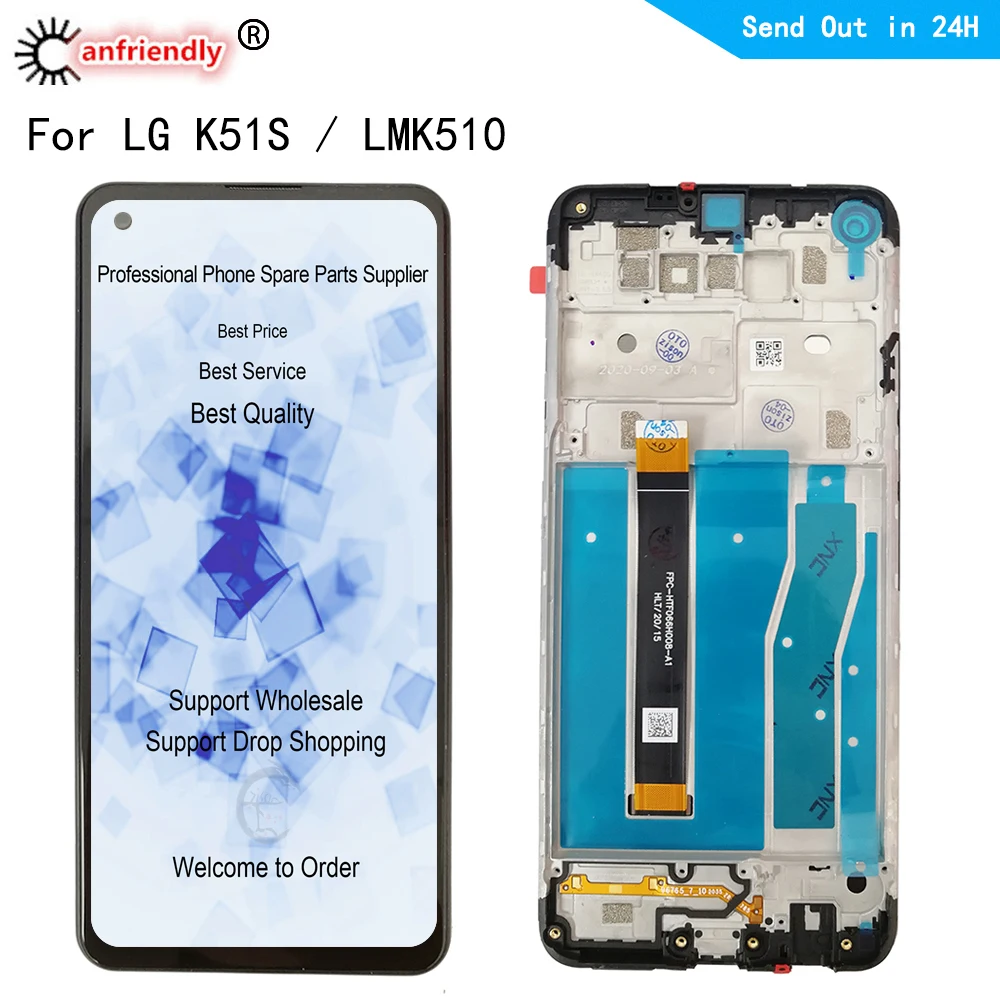Pantalla LCD con marco para tel&eacute;fono m&oacute;vil LG, montaje de digitalizador con pantalla t&aacute;ctil de LM-K510EMW, accesorio de repuesto para LG K51S, LMK510EMW-0