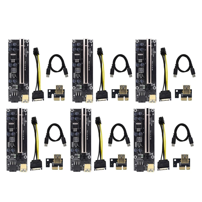 PCI-E адаптер VER009S Plus PCI-E 1X до 16X 6Pin USB3.0, графический удлинитель, адаптер, карта для майнинга BTC, черный