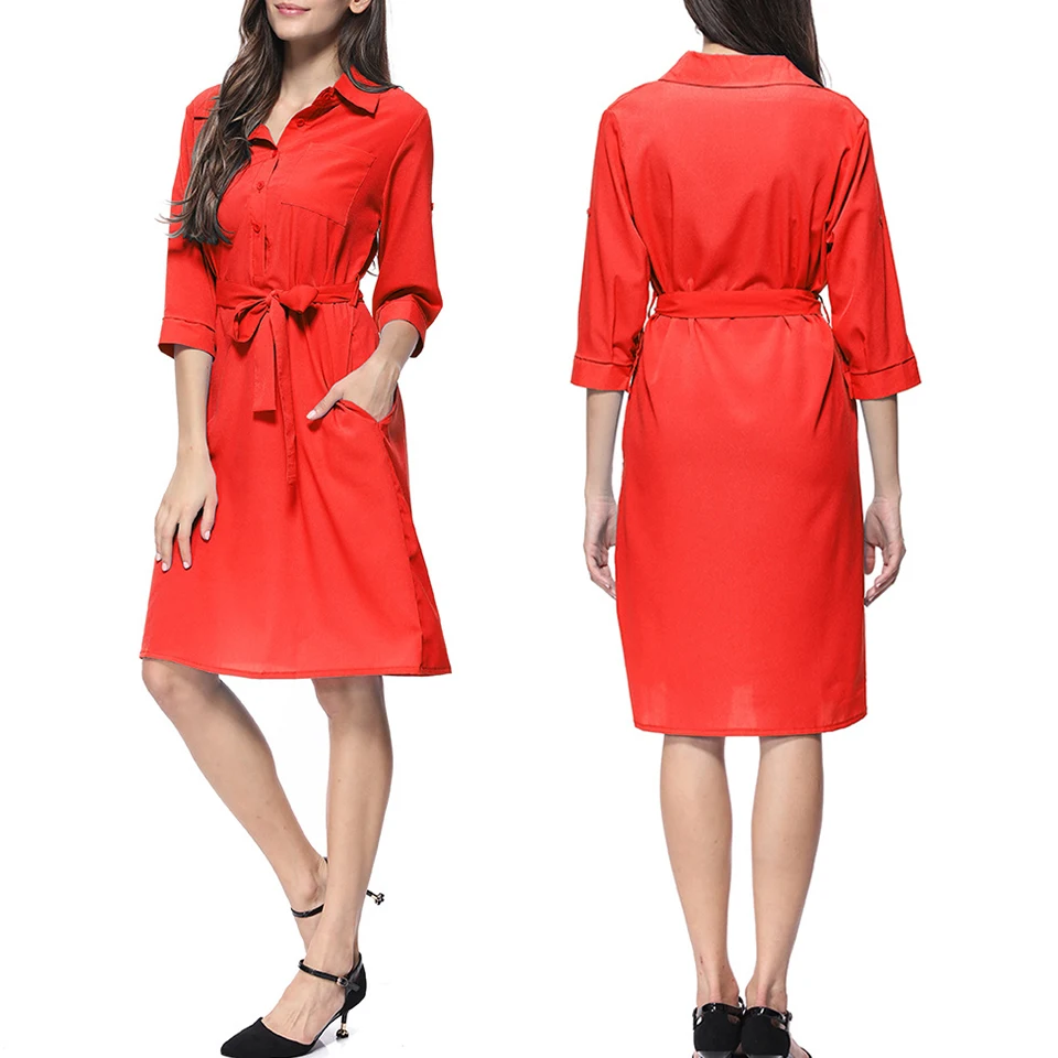 Бизнесс Для Женщина Работать Офисная Одежда Футболка Платье Отворот Отложной