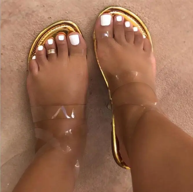 

Popular Women Shoes Sexy Transparent Cover Flat Female Beach Sandals Waterproof Light Weight Comfort Zandalias De Verano Mujer