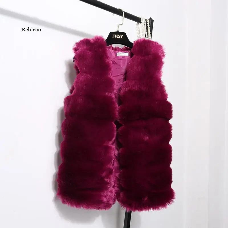 2021 Fall/winter Women's Faux Fur Vest Korean Mid-Length Hairy Slim Women's Fox Fur Vest Women's Jacket