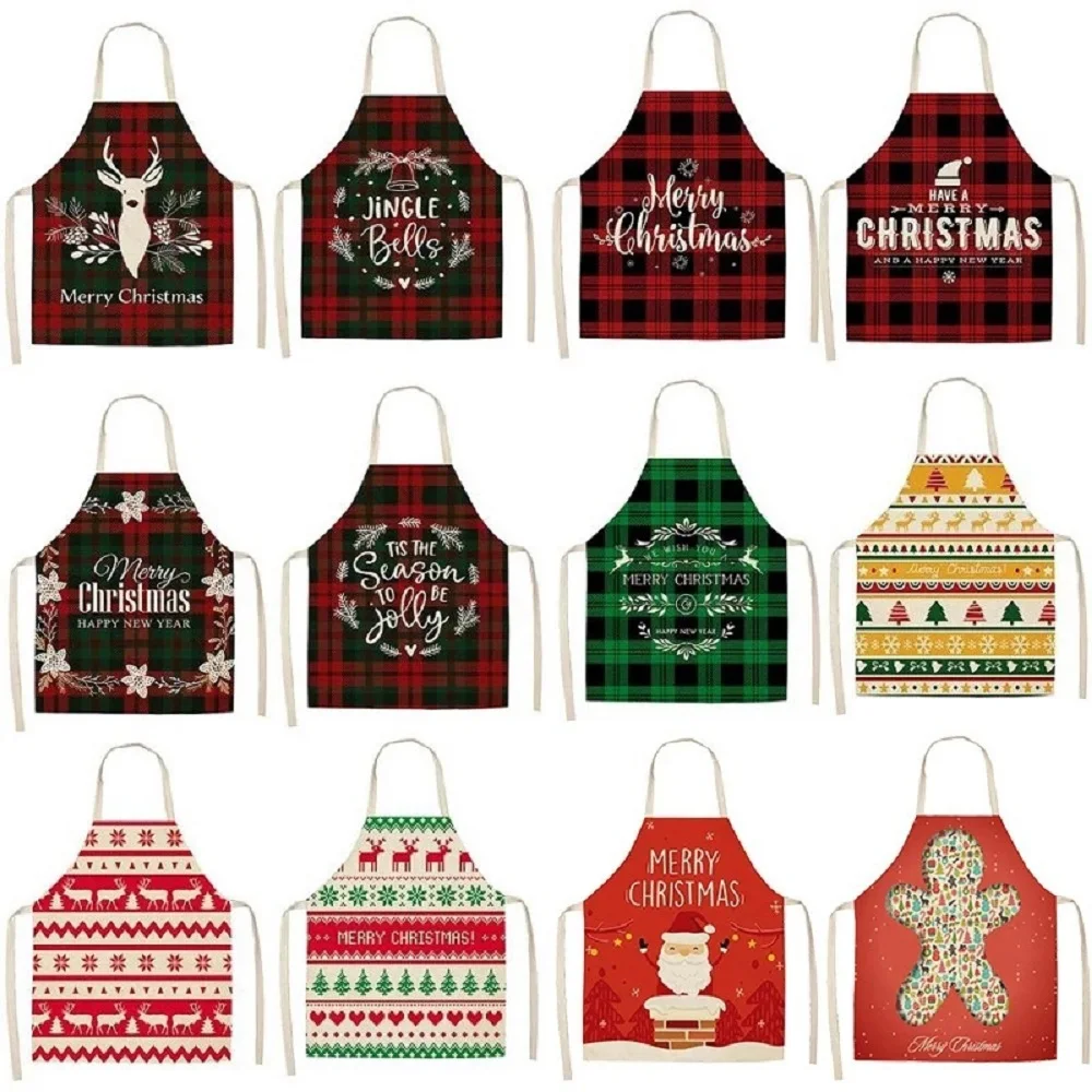1PC Christmas Decoration Santa Red Sleeveless Apron Cotton Linen Kitchen Aprons Natal Navidad 2022 New Year Gifts | Дом и сад