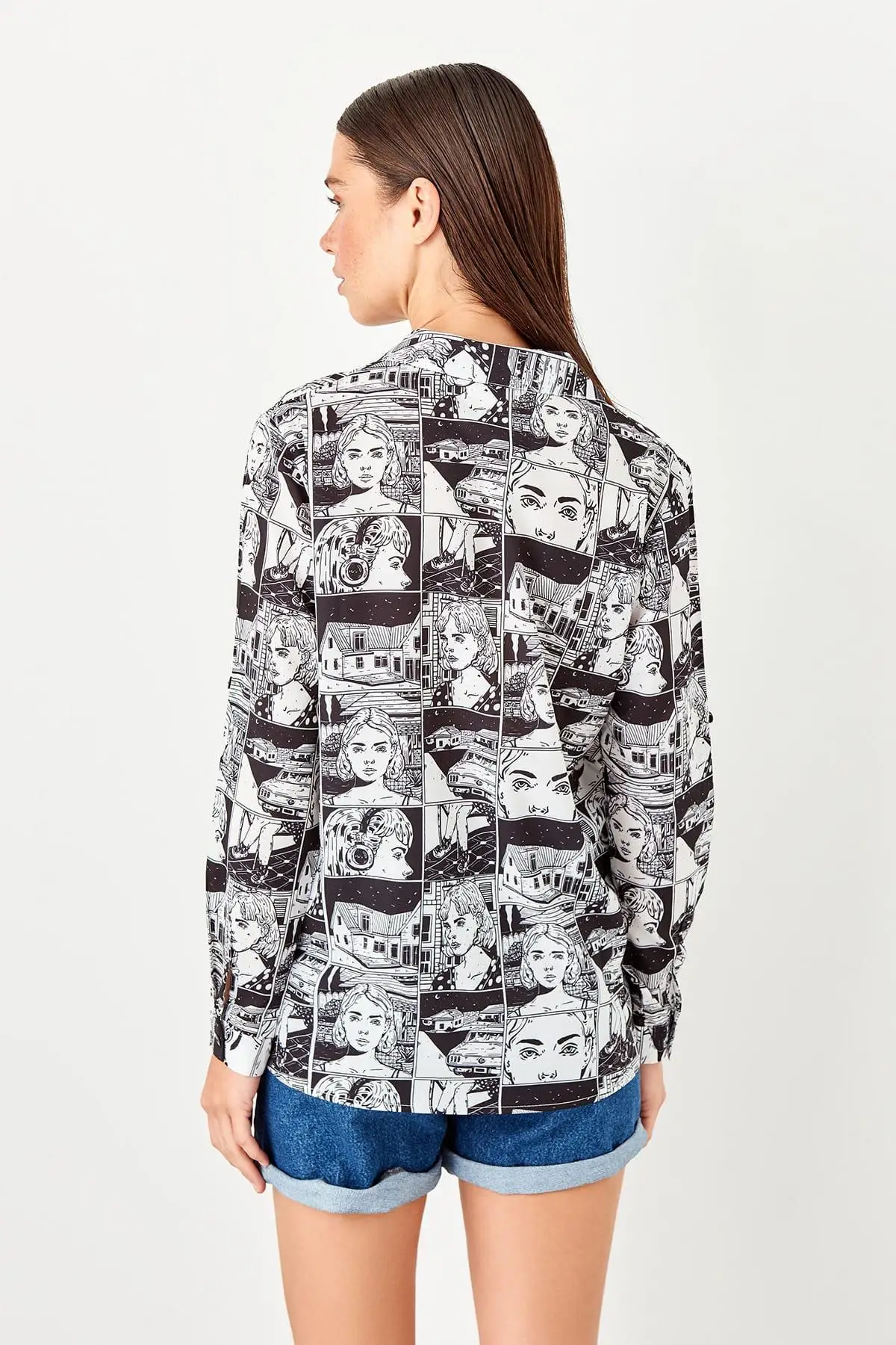 Trendyol черная рубашка с рисунком TWOSS19ST0215