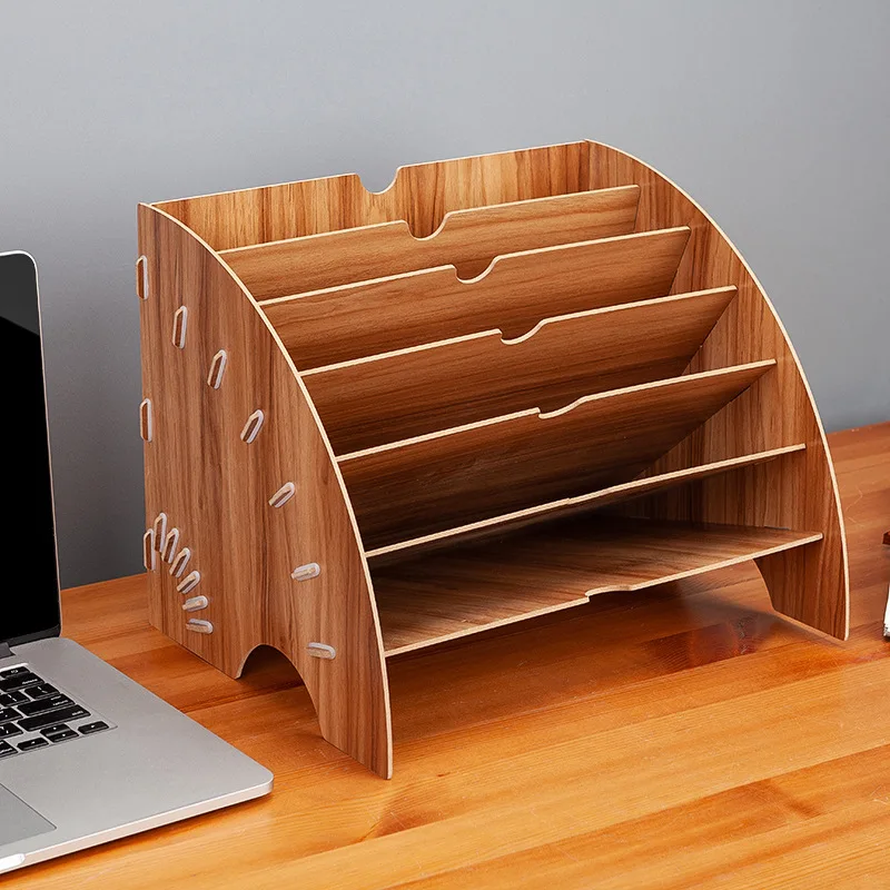 

Fan-Shaped Folder Multi-Layer Wooden File Rack Assembly Storage Office Supplies Stationery Desk Sundries Drawer Cabinet