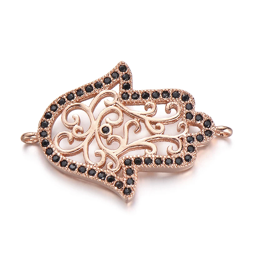 rose gold Pipitree Модные Черные Подвески в виде руки хамсы подходят для мужчин браслет Полые Подвески для рук Циркон Ювелирная фурнитура для рукоделия аксессуары хип-хоп - Окраска металла: rose gold