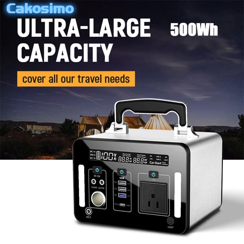 

Портативная электростанция 100-240 В 500 Вт, солнечный генератор, внешний аккумулятор с USBC PD60w для наружного лагеря/RV/морской лодки/домашвечерни...