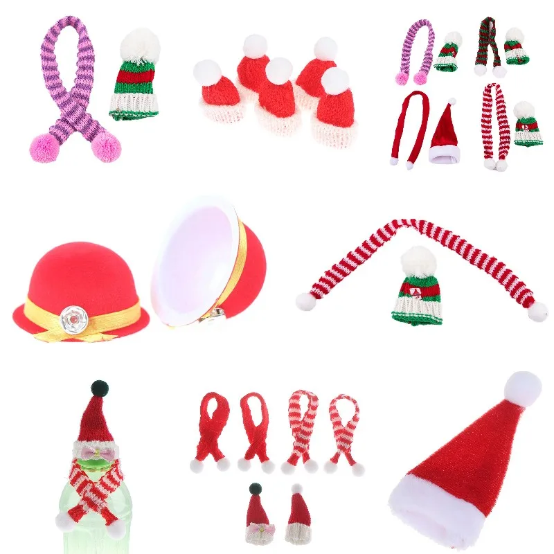 

Рождественский головной убор Санта Клауса, шарф, детский подарок на Рождество, украшение, масштаб 1/12, аксессуары для кукол, головной убор, иг...